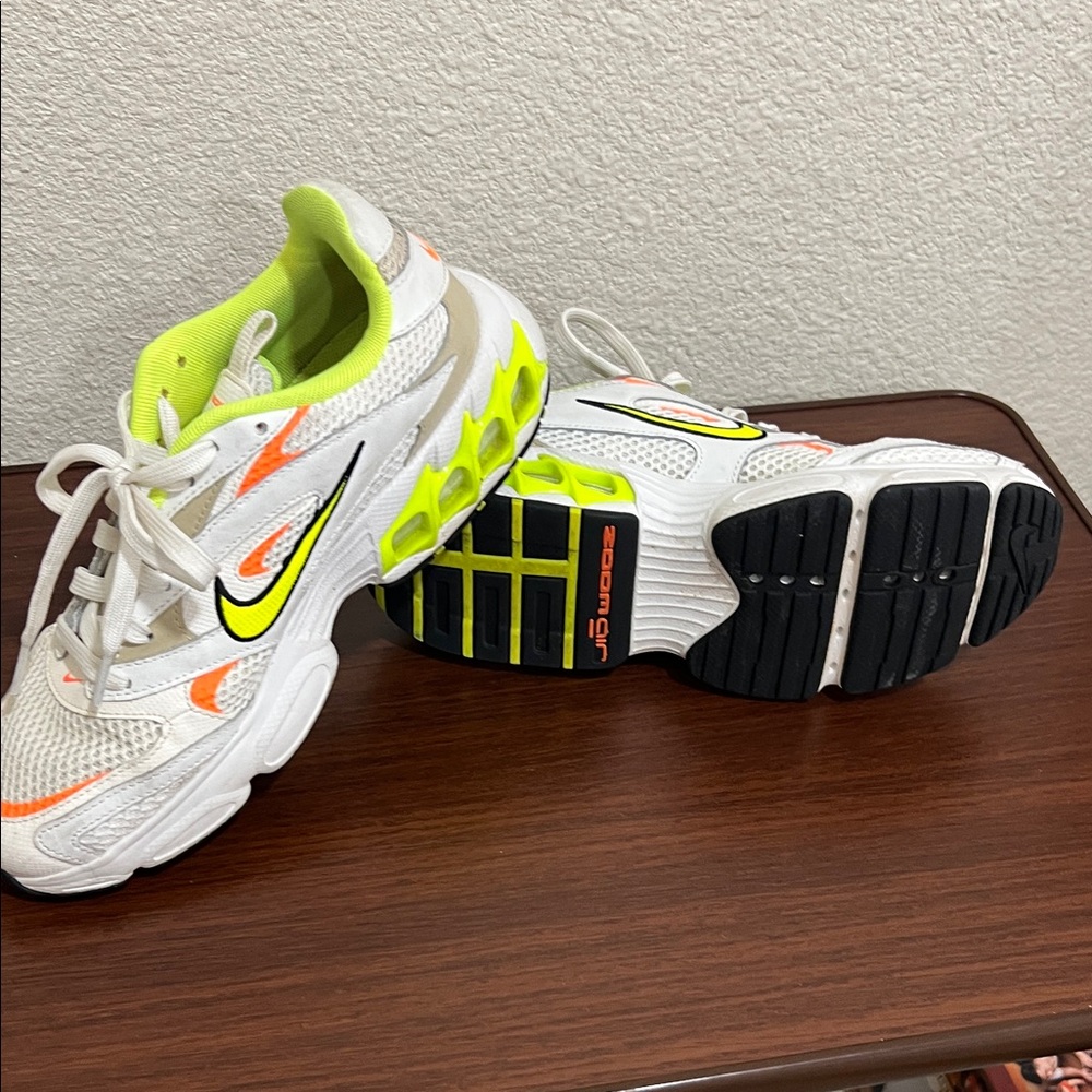Nike Kids White Sneakers with Neon Yellow and Orange Accents - Picture 2 of 6